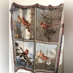 Hautman Tapestry Throw 2007 Red Cardinals Birds 4 Nature Scenes Fringe 51x68